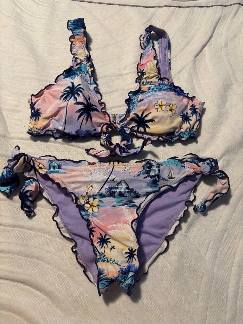Hobie Pastel Tropical Tie Bikini - Lavender, Pink, Yellow, Blue